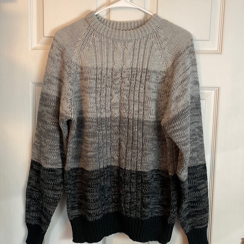 Vintage Chartwell Black/Grey striped sweater. “Grandpa style”. Size Large.